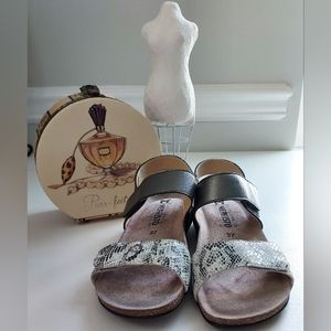 Mephisto Leather Pewter & Animal Print Velcro Sanals NWOB Sz 37